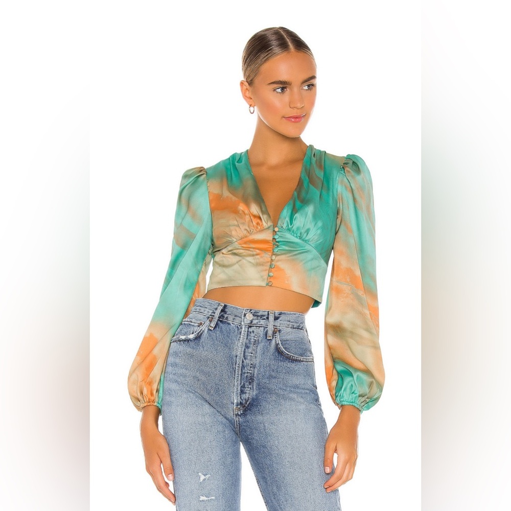 Superdown Eleen Blouson Top in Teal Multi - Revolve - S